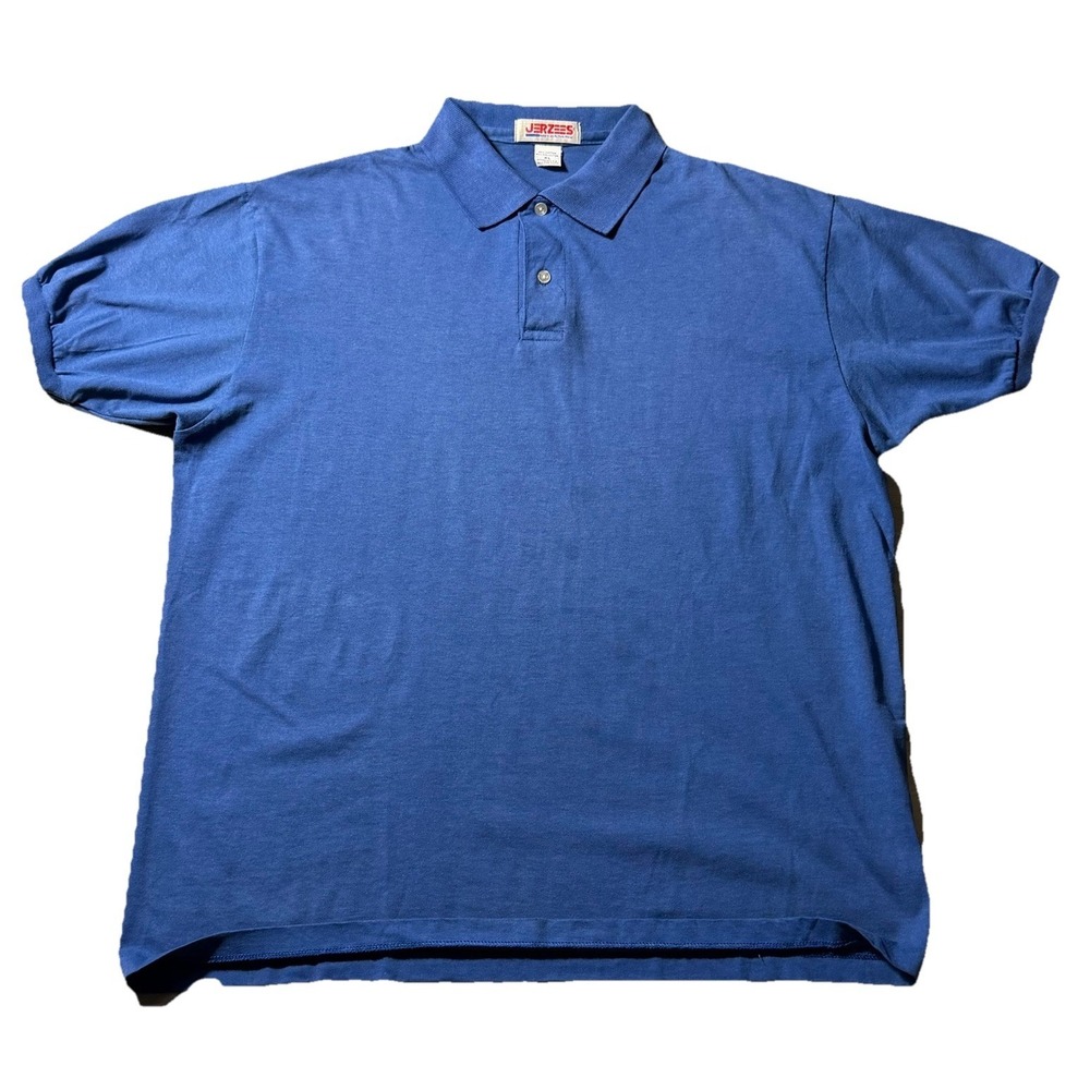 Vintage Jerzees Polo Shirt Made USA Blue‎ Blank 90s Short Sleeve XL